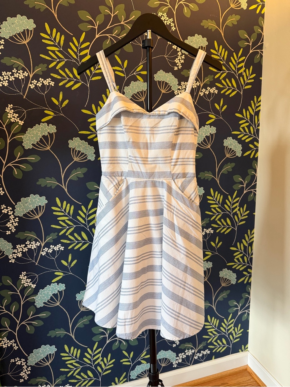 Jun & Ivy Striped Sundress Blue White Striped Fit & Flare Ruffle Size S